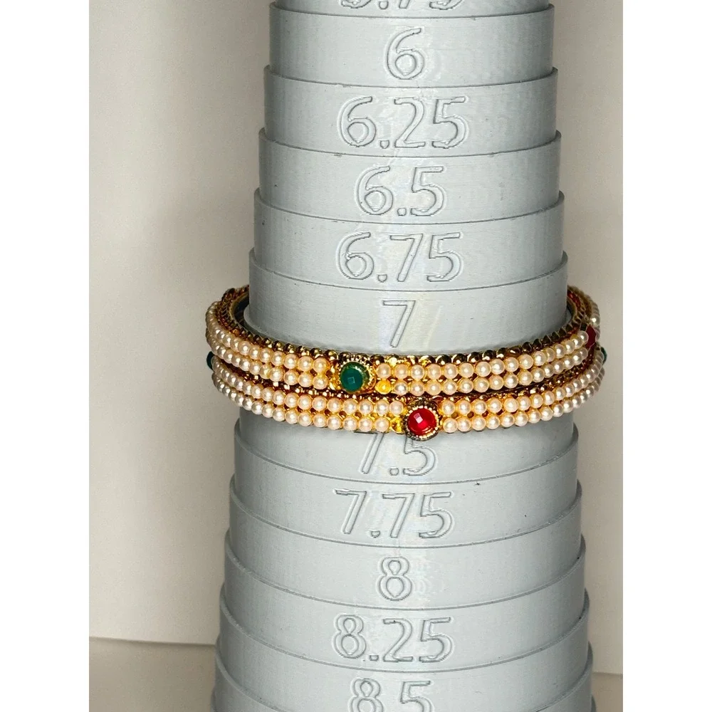 Indian Gold Tone Pearl Bangle Set Red Green Cabochon Bollywood Ethnic Bracelets